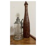 Antique cut glass beer stein with pewter lid ,