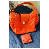 Lambertson Truex Italian  orange leather hobo bag