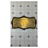 Large brass ashtray, with map, engraved, showing