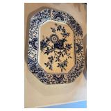 Antique, blue and white English platter, with