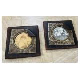 Antique matched pair, oak frames, with silver and