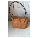 Vintage woven basket, purse, bag, two leather
