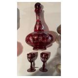 Antique, Ruby, red cut, Crystal liquor decanter
