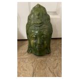 Dark green, glazed, heavy, ceramic Buddha head,