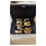 Silk top jewelry box with 13  bracelets, gold