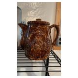 Large brown and white jug with lid, unusual