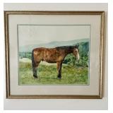 Framed horse watercolor painting, wonderful brown