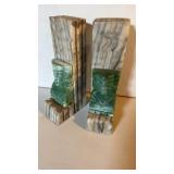 Pair of alabaster stone bookends, with a green