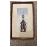 Vintage framed original artwork, the top of a