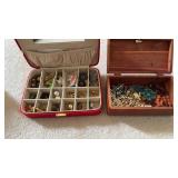 2 tory boxes with costume jewelry, one red velvet