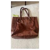 J Crew brown leather, hobo bag, two side handles,