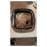 Square red clay, pottery, fish, design, serving
