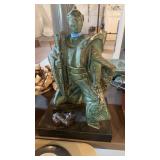 Large green bronze plaster samurai figure on a