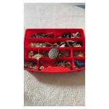Vintage costume, jewelry, and a red plastic