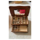 Small wooden jewelry box, with some costume