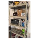 6 foot plastic shelf unit with the contents,
