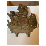 antique cast iron Spanish galleon ship doorstop