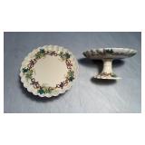 Pair antique, porcelain compost, with a grape