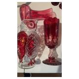 Ruby red glass, includes a tall Victorian