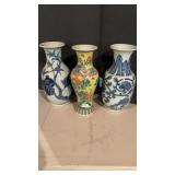 3 Chinese vases, two blue and white designed