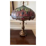 Dragonfly table, lamp, design, green and burgundy