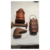 Four carved antique wood pieces, including a