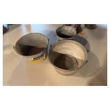 3 vintage galvanized buckets, one is about 2