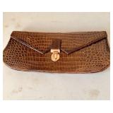 Vintage brown leather crocodile design clutch