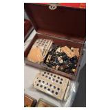 Decorative box with vintage buttons, cards of