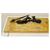 Antique, large marble ink, pen, stand, two bronze