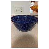 Extra large 12 inch blue speckled mixing bowl ,