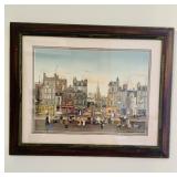 Framed print city scene by Michel Delacroix