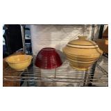 Three vintage mixing bowls, a yellow bowl with