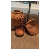 3 three baskets, one larger, 14 inch braided,