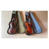 2 antique German violins& 2 antique cases , both