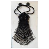 Vintage beaded handbag, purse, black material