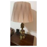 Good quality, brass table, lamp, with a pleaded