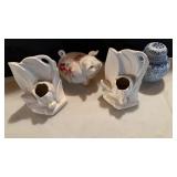 Vintage flower, vase, bookends, porcelain piggy