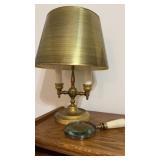 Vintage brass double light table, lamp, and a