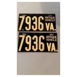 Pair of antique vehicle Virginia license plates,