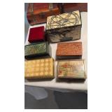 6 collecter boxes, one ceramic box, one carved