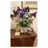 Faux flowers in a  planter, candy dish, willow