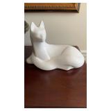 Vintage Haeger pottery white cat figure, with the