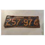 One Antique 1930 Virginia car license plate,