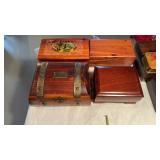 3 cedar jewelry boxes, one dome top with a mirror