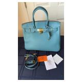 Marked Hermes Birkin 30 blue leather purse,