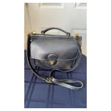 All black leather Coach bag, purse, with brass