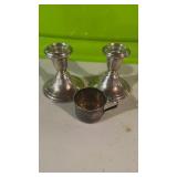 Pair sterling silver candlesticks, and one all