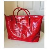 Large carry tote bag in a Bright red crocodile