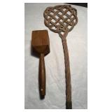 Antique braided wood rug beater, a large hand